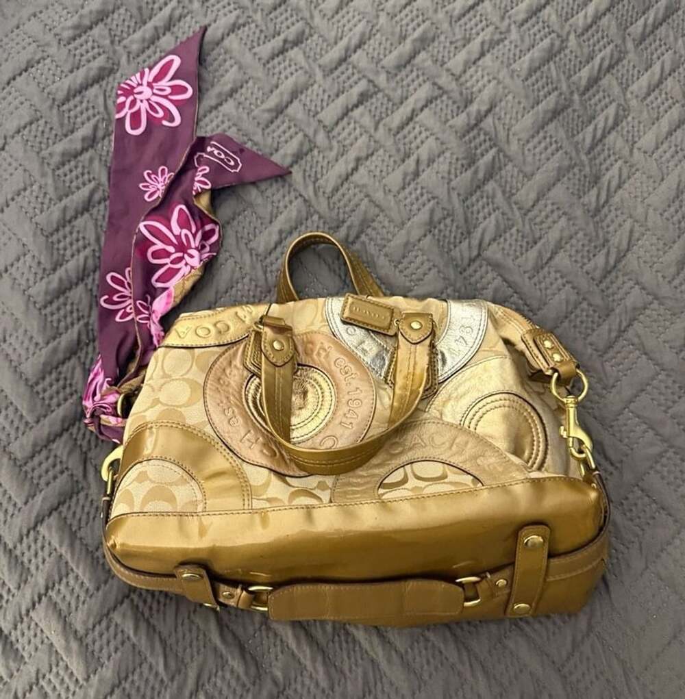 Coach Ashley Satchel Tote Bag Gold Patchwork